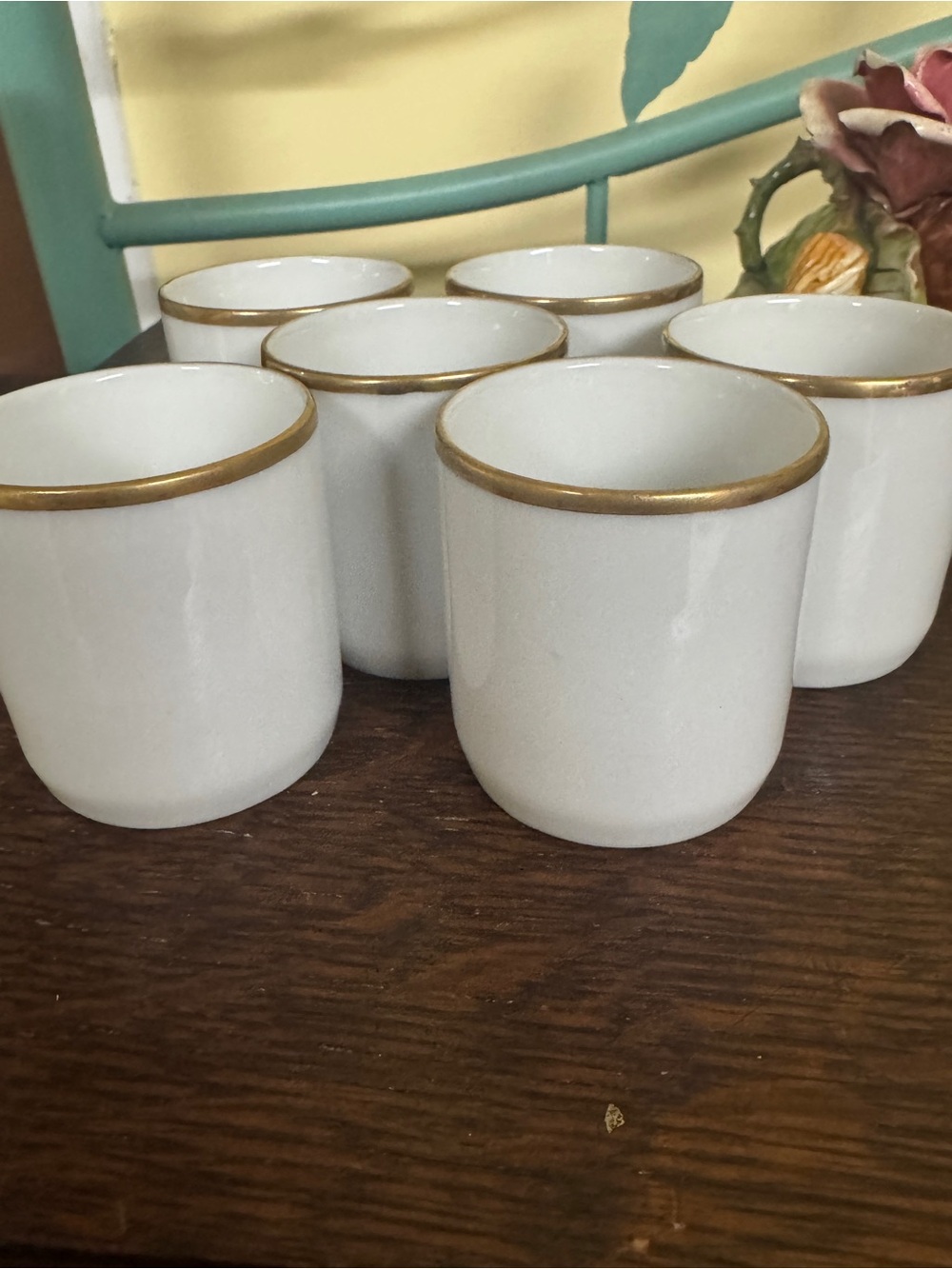 White Ceramic Cups with Gold Rim - Set of 6